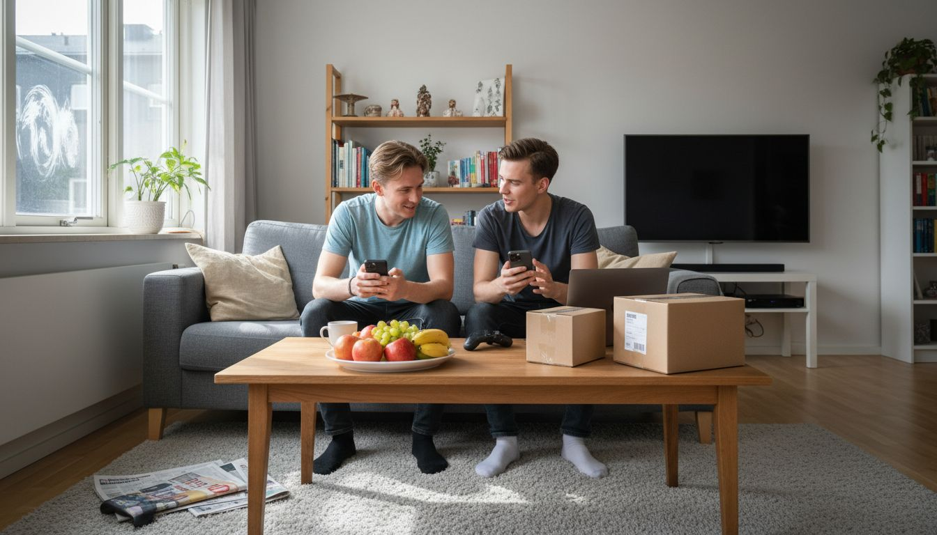 Två personer diskuterar sina erfarenheter av att handla via sociala medier.