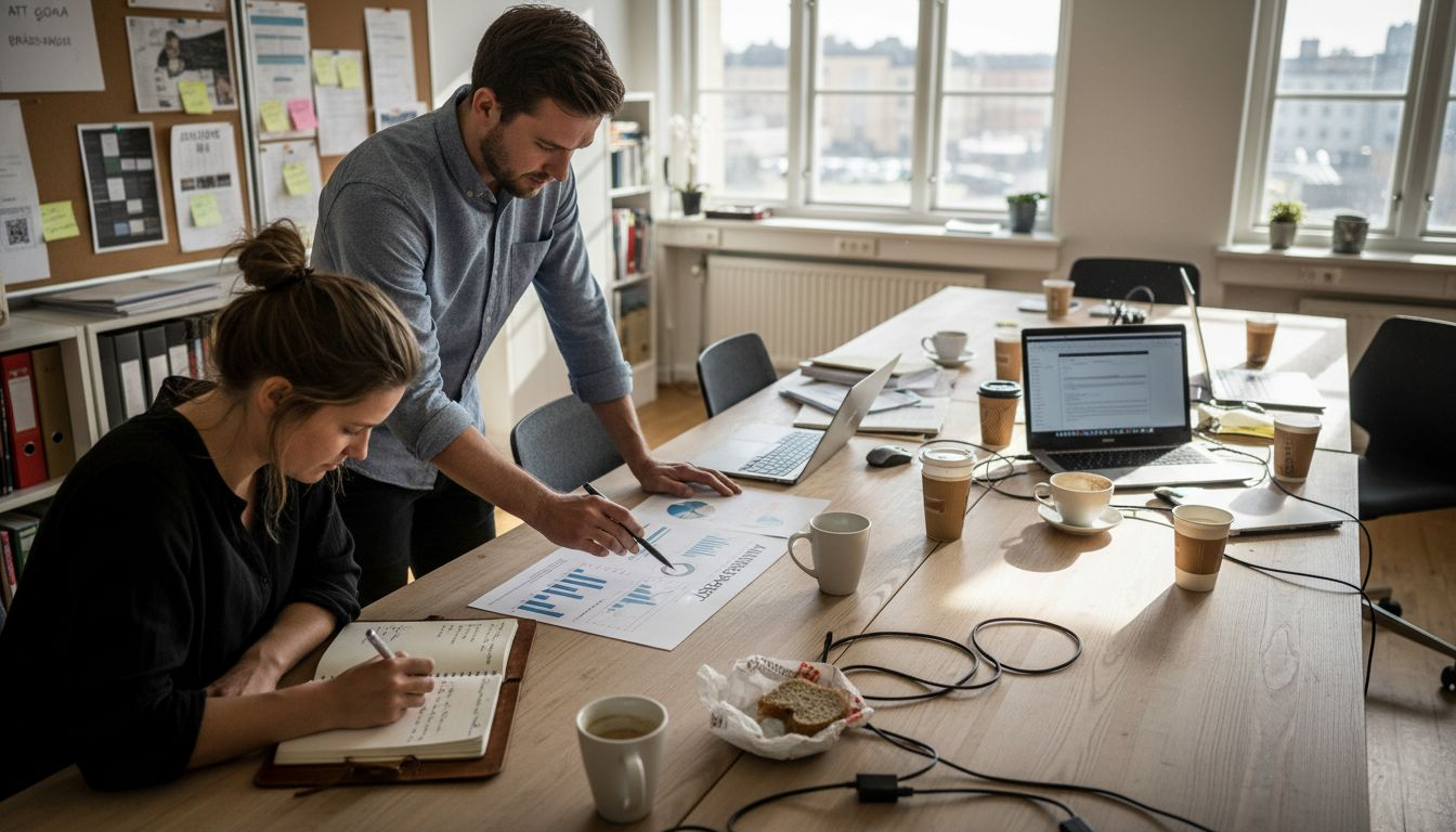 Medarbetare samtalar om strategier för att hantera och analysera data inom e-handel.