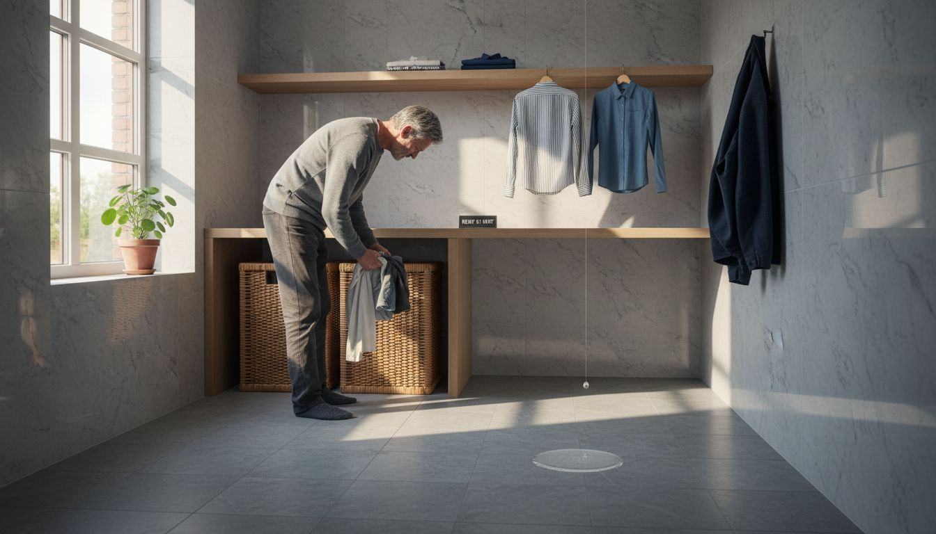 Praktisk tvättstuga med smarta, inbyggda lösningar