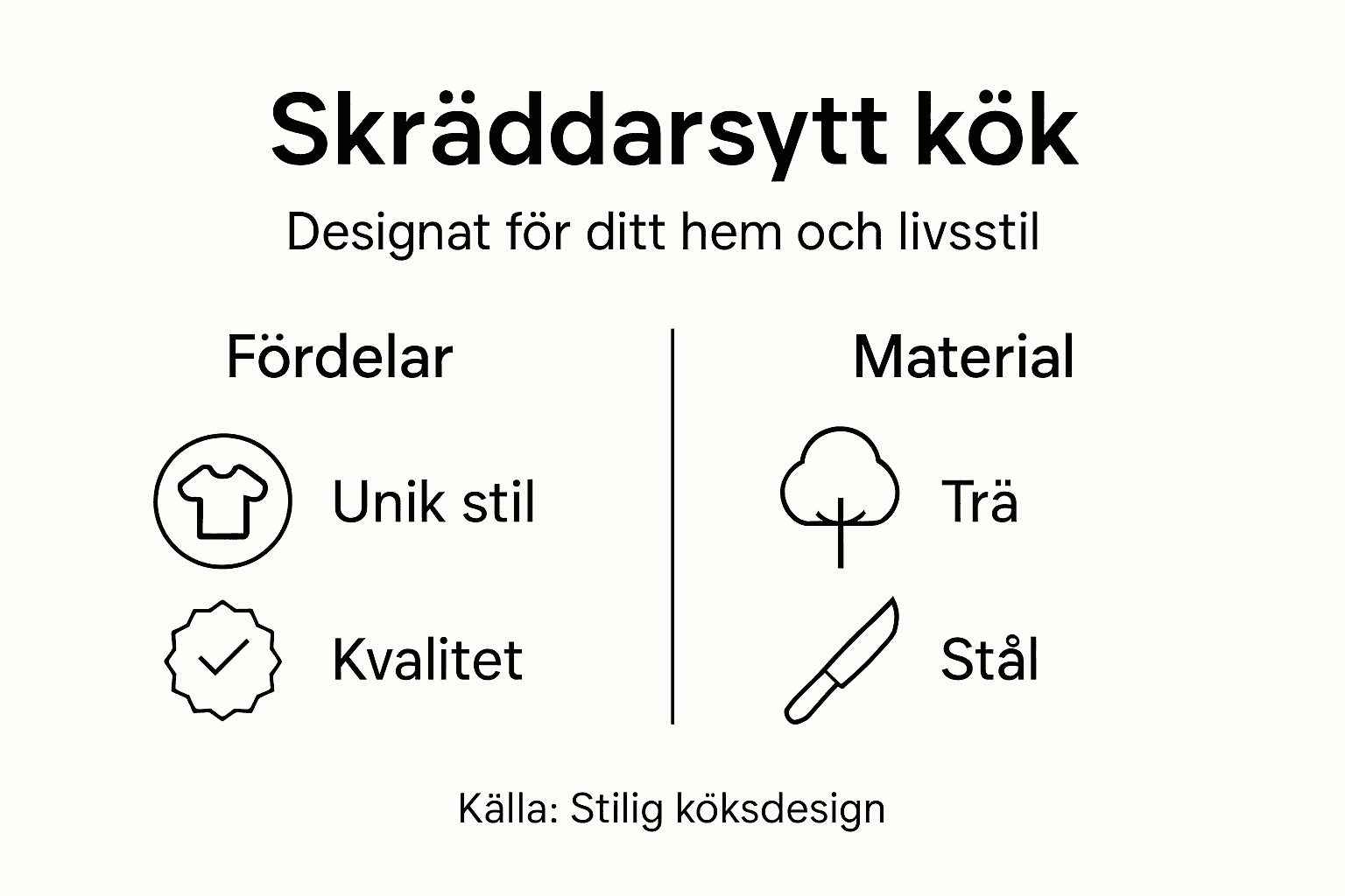 Här hittar du en inspirerande infografik som presenterar ett måttanpassat kök, med smarta materialval och tydliga fördelar.