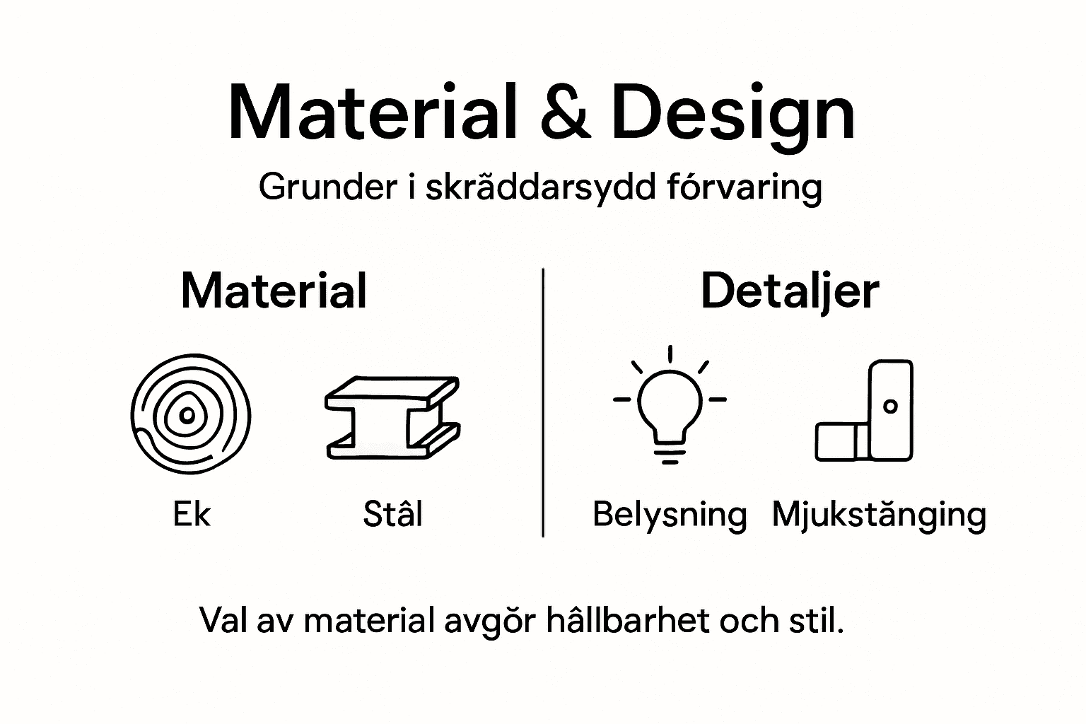 Infografik om smarta lösningar för förvaring – materialval och design helt efter dina behov