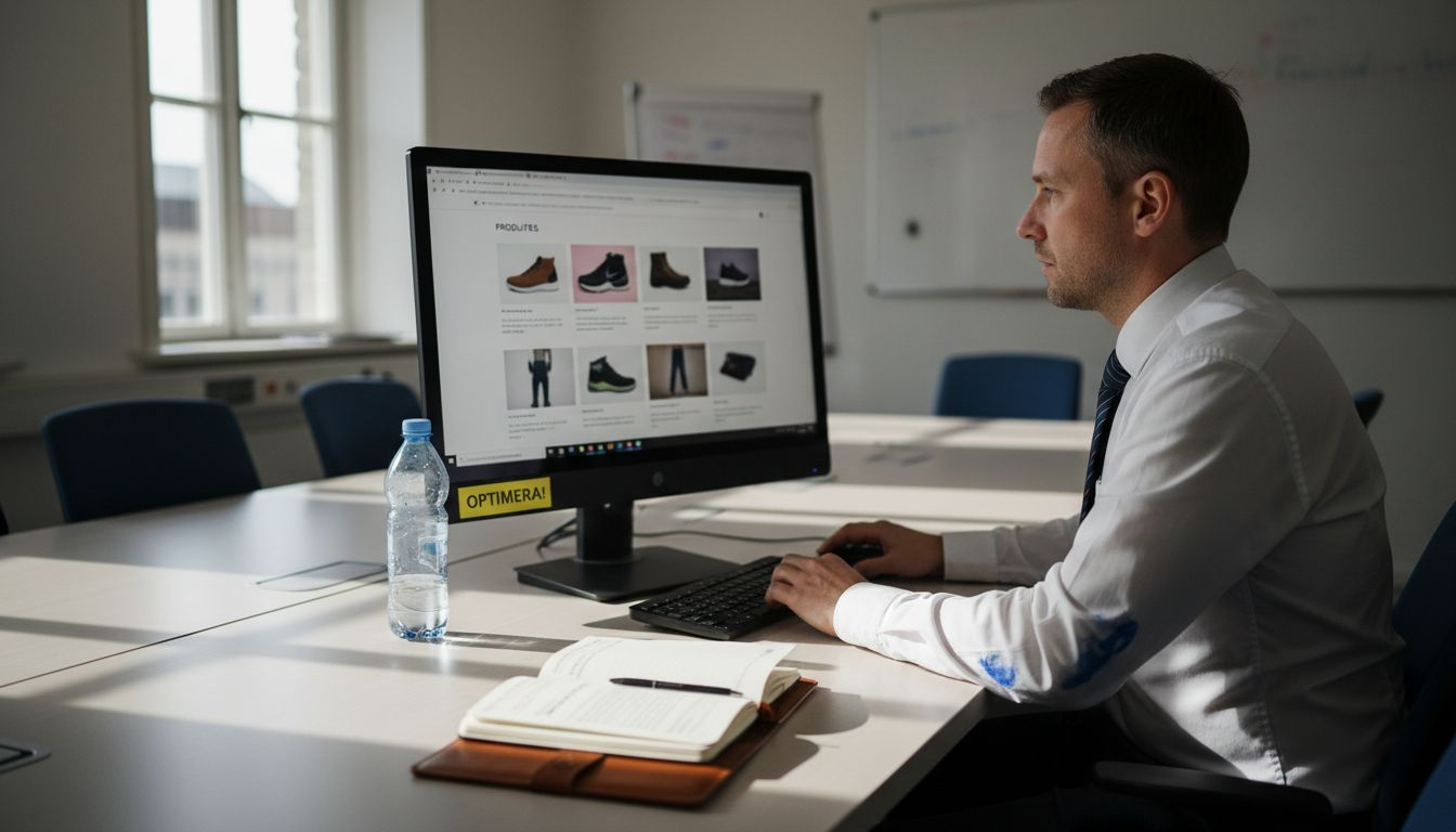 E-handelsexpert granskar webbplatsen tillsammans med teamet i konferensrummet