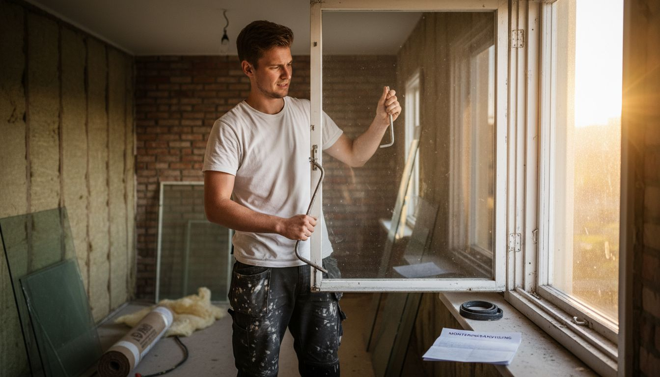 Ovan glasmästare tar onödiga risker vid montering