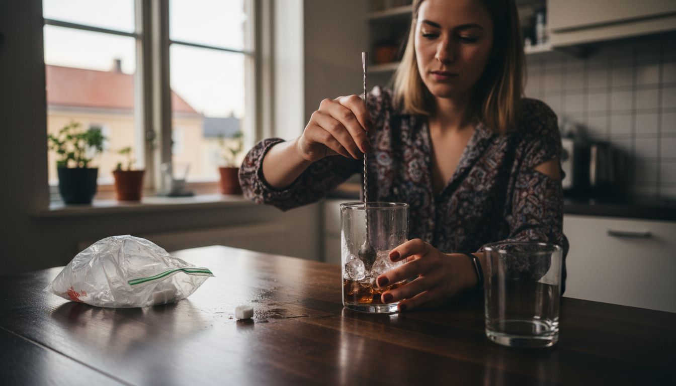 Kvinna rör om cocktail med barsked