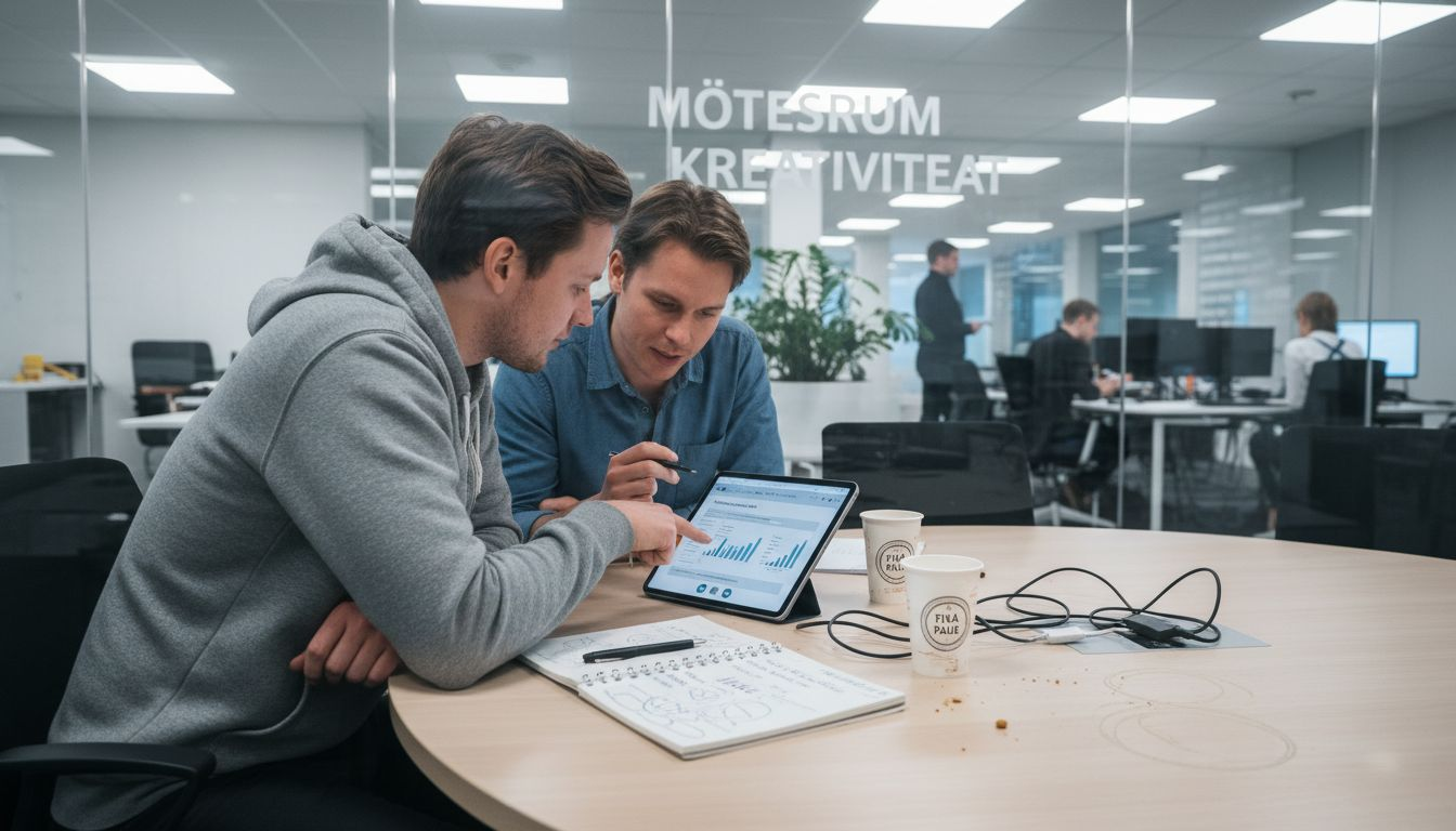 Arbete med SEO-strategi tillsammans i konferensrummet