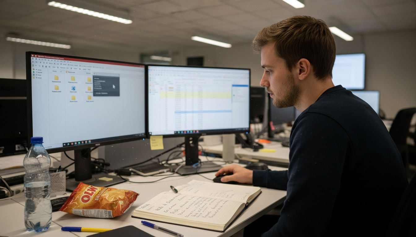 Ansvarig för e-postkampanjer på ett kontorslandskap med delade arbetsplatser