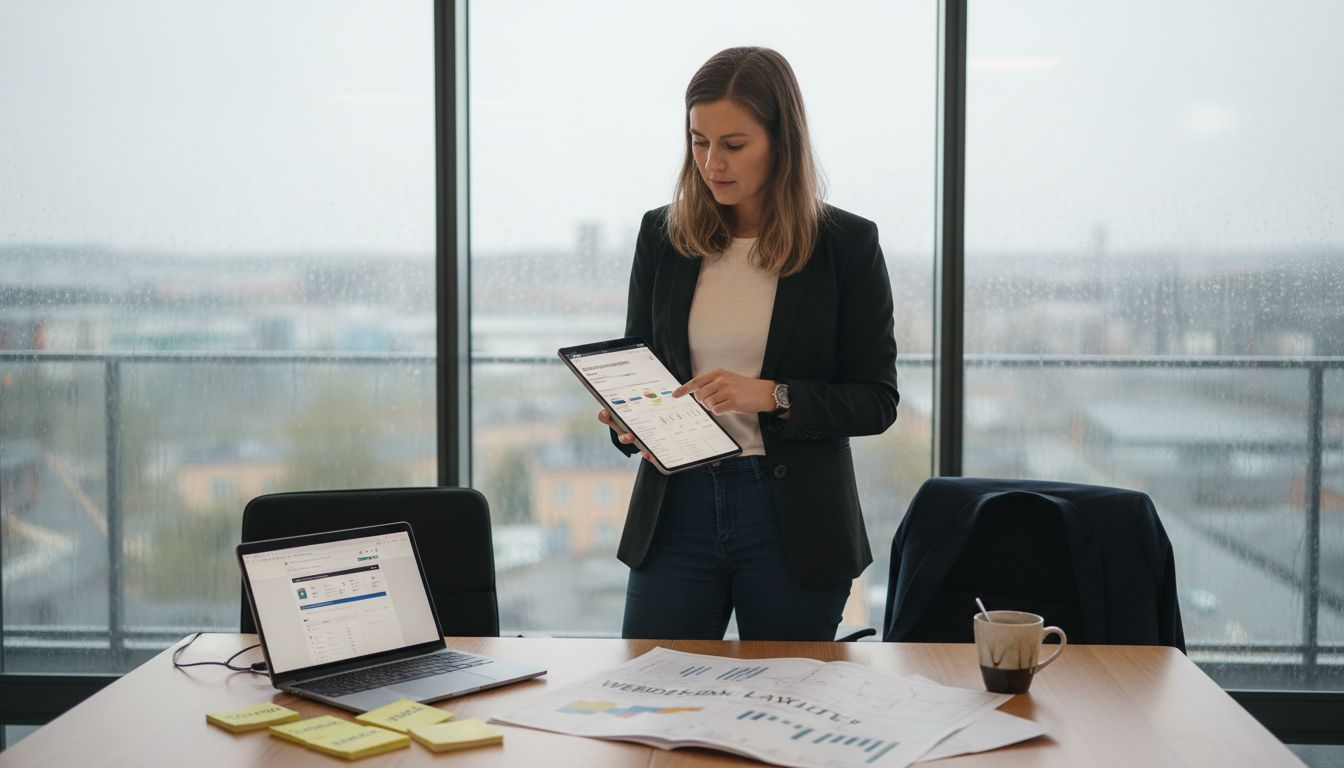 En kvinna går igenom rapporten från en SEO-genomsökning för att analysera webbplatsens prestanda och hitta förbättringsområden.