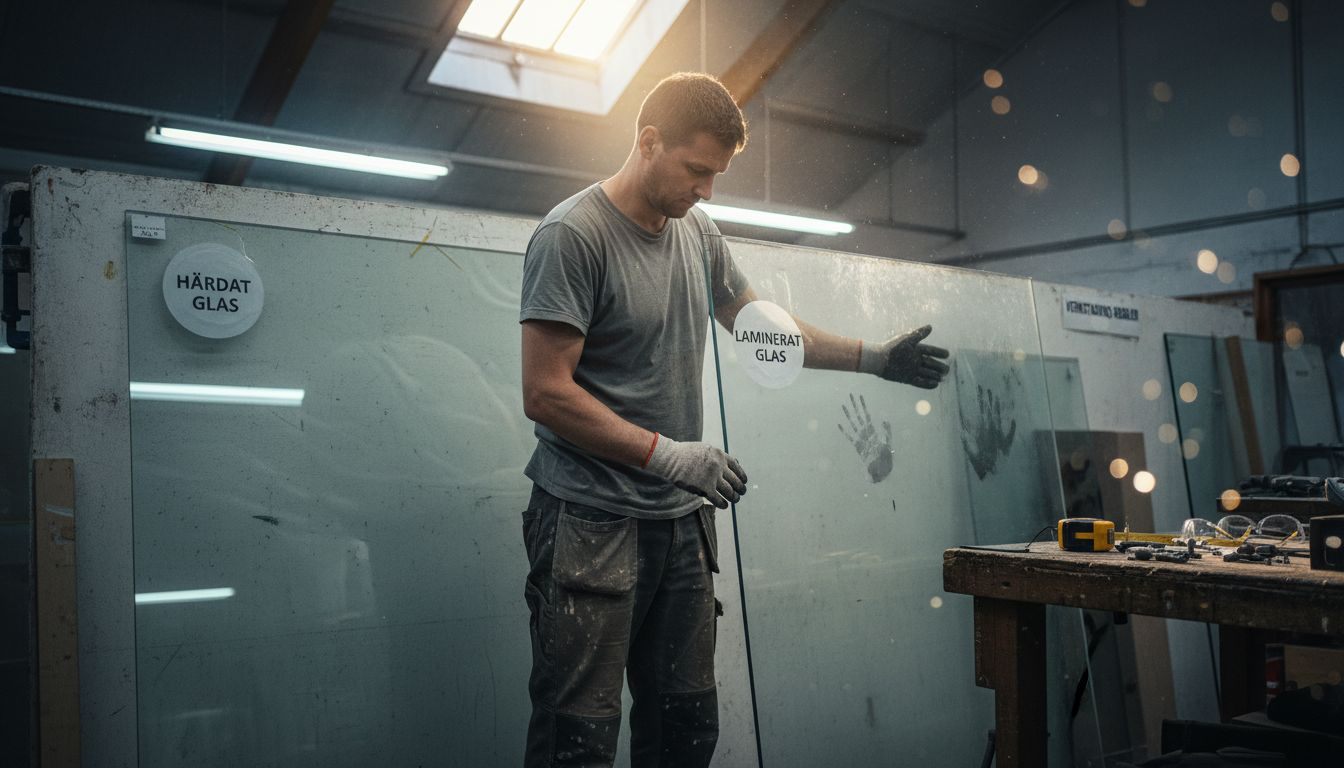 En glasmästare visar upp olika typer av glas och förklarar deras användningsområden.