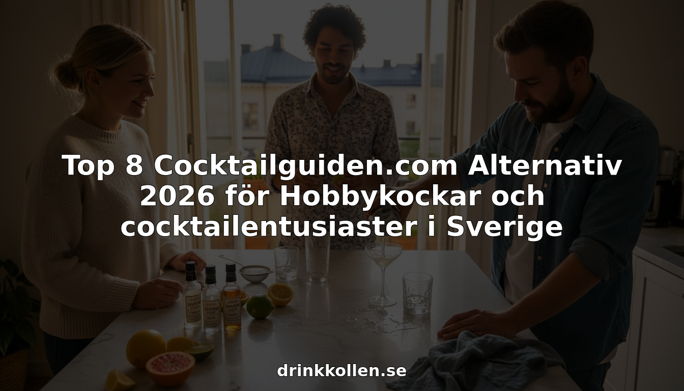 Ett gäng vänner samlas i det ljusa köket hemma och blandar drinkar tillsammans.