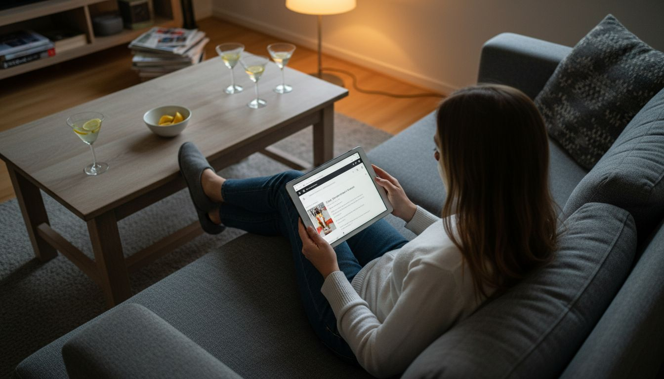 En kvinna bläddrar efter drinktips på sin surfplatta.