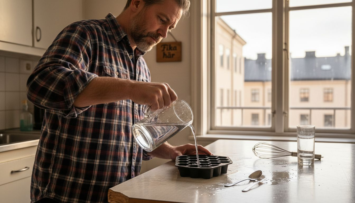 En bartender fixar kristallklara isbitar inför kvällens drinkar.