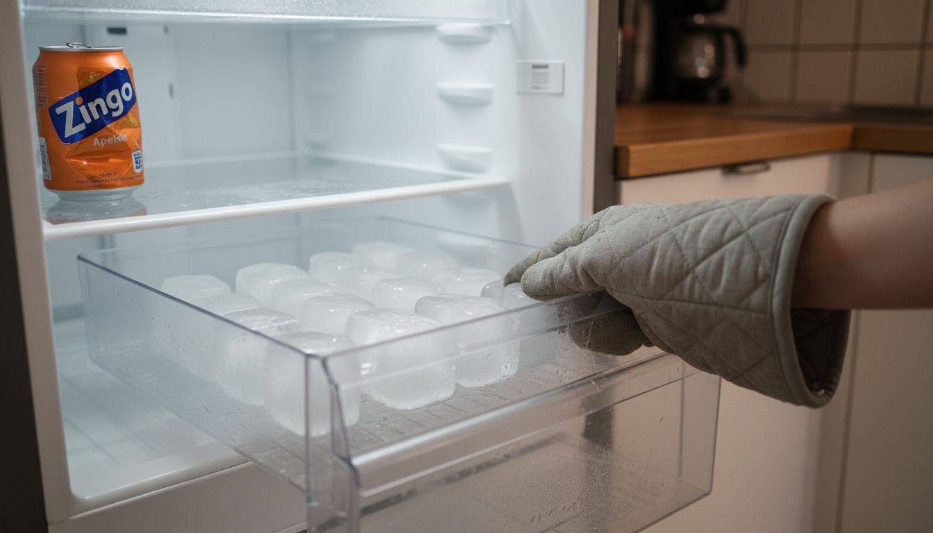 Frysbricka med klara isbitar redo att använda