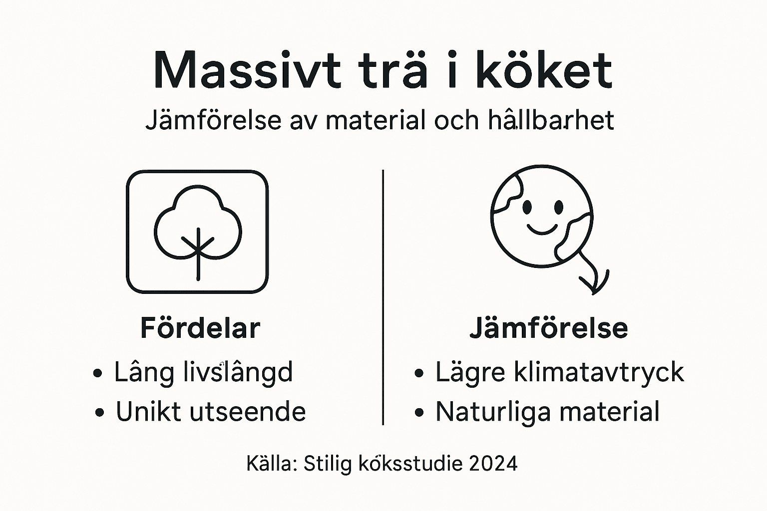 Grafik som visar skillnaderna mellan massivt trä och andra material