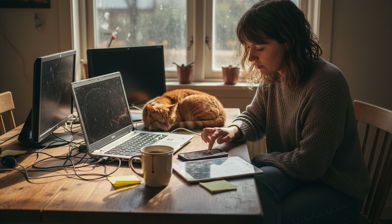 Designern ser över layouten på olika typer av enheter för att säkerställa att allt fungerar som det ska.
