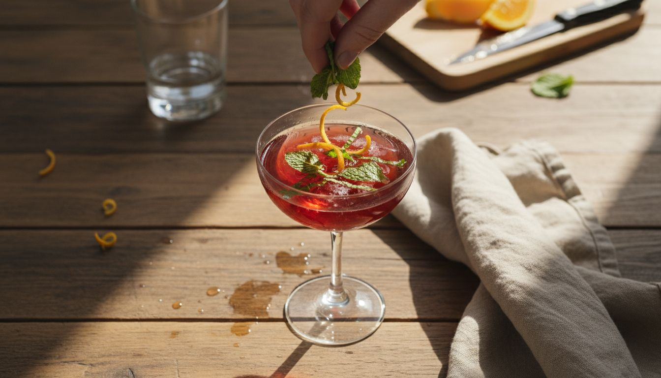 En hand dekorerar en färgsprakande drink med snygg topping.