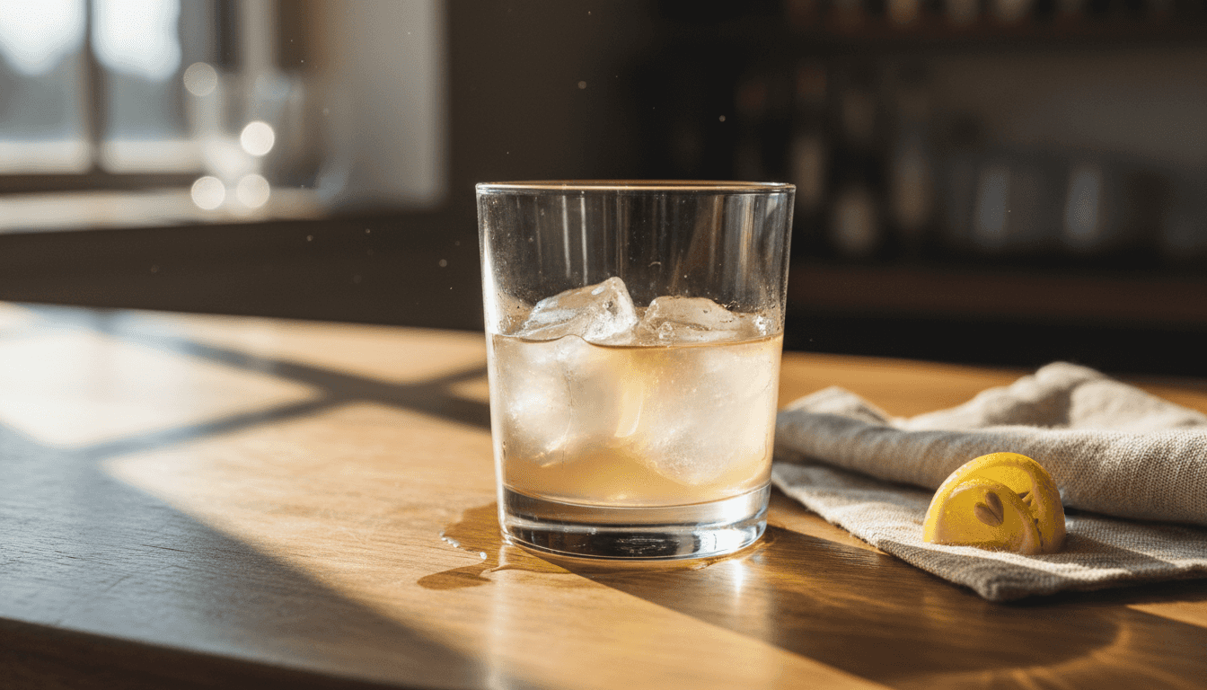 Närbild på kristallklar is i ett cocktailglas