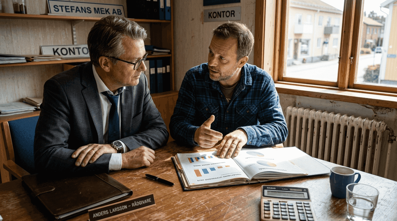 Samtal mellan företagskund och bankrådgivare