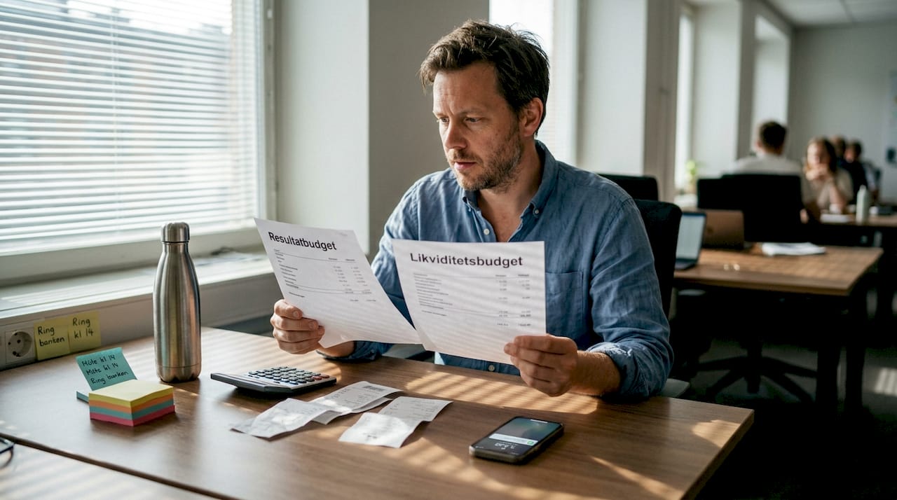 Medarbetaren går igenom parallella budgetunderlag