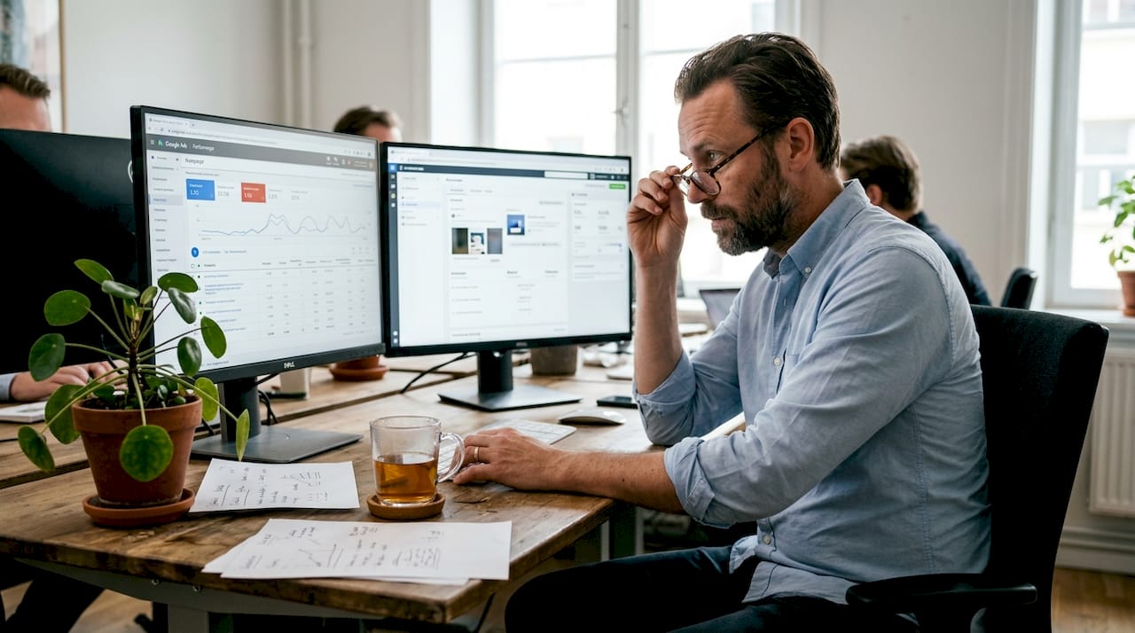 På kontoret går man igenom hur de digitala annonserna har presterat.