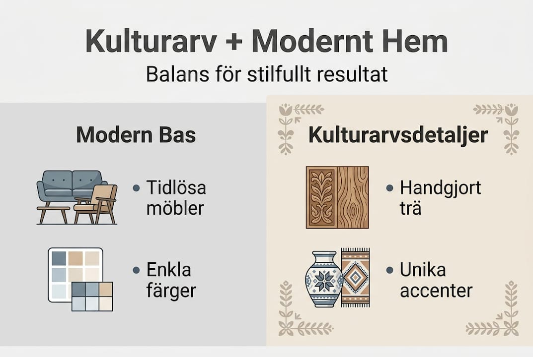 En infografik som visar hur man kan förena kulturarv med modern inredning
