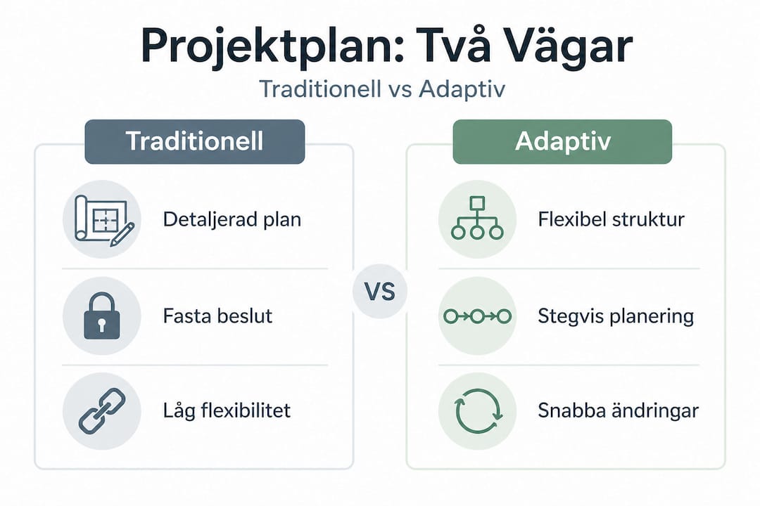 Infografik som visar skillnader mellan traditionell och adaptiv projektplanering