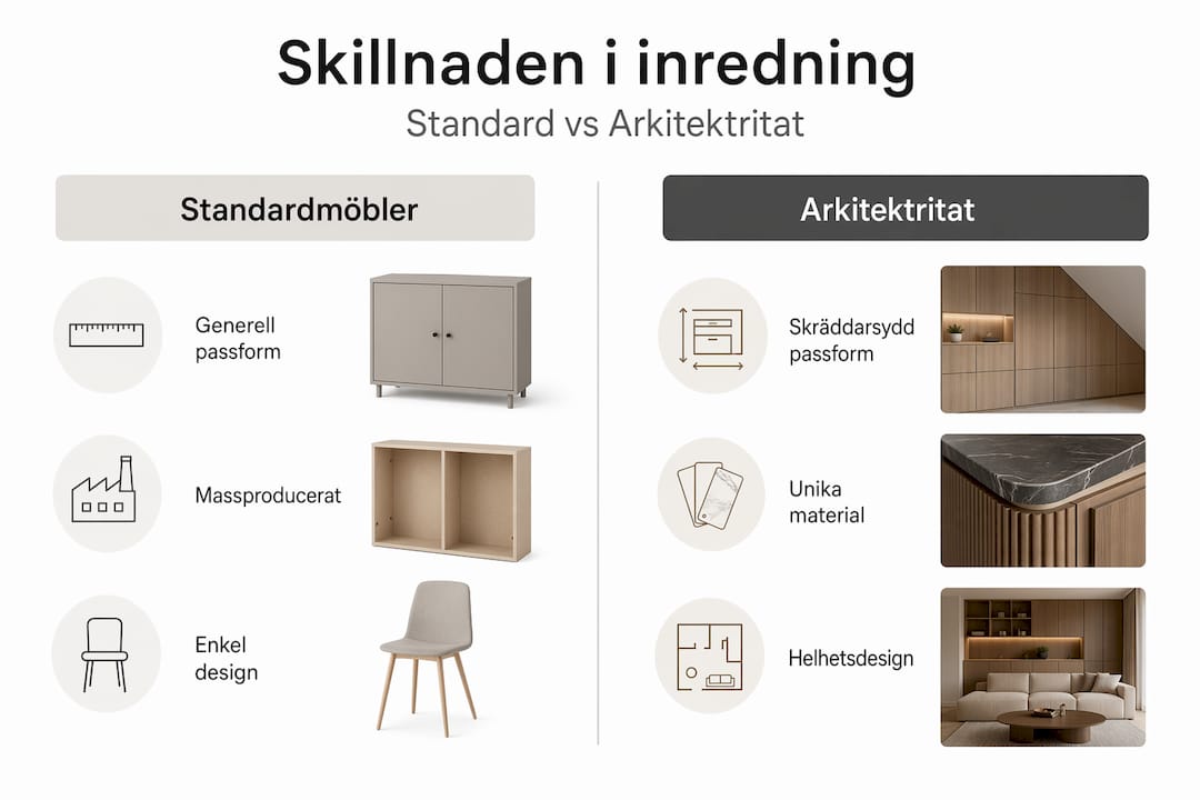 Jämförelse mellan standardmöbler och specialdesign från arkitekt – se skillnaderna i vår infografik