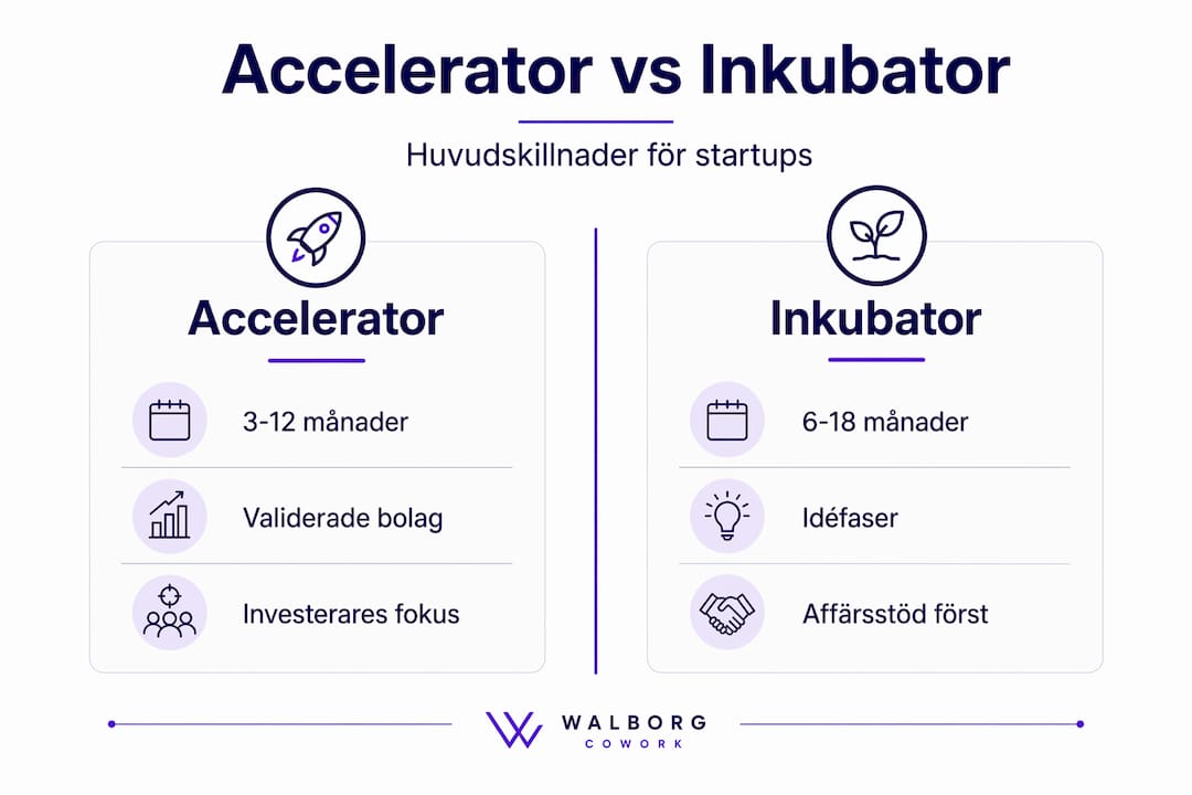 Grafik som visar skillnaderna mellan acceleratorer och inkubatorer