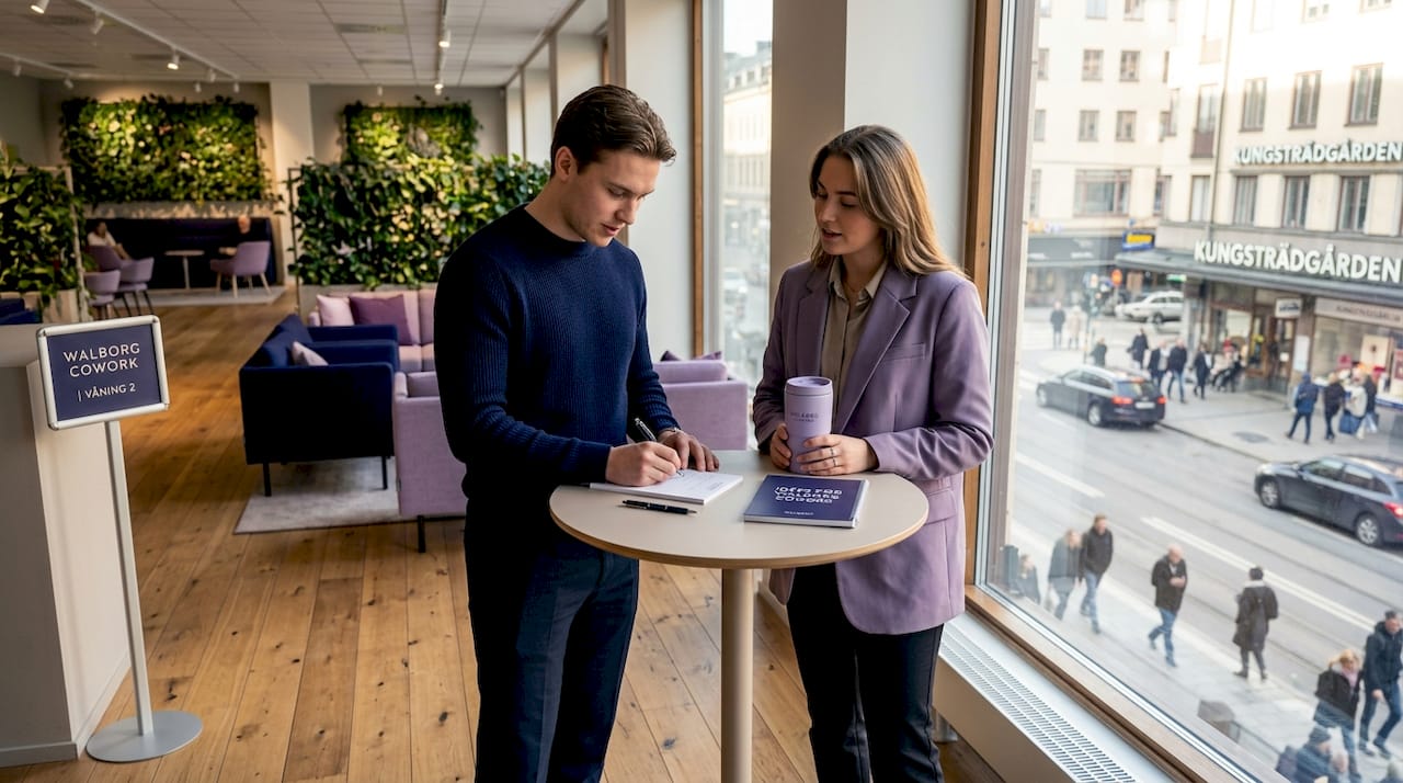 Företagare knyter nya kontakter och utbyter idéer i coworking-loungen.