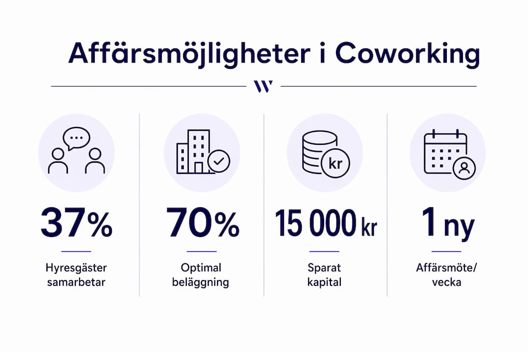 En överskådlig infografik med viktiga nyckeltal för affärspotentialen i coworkingmiljöer