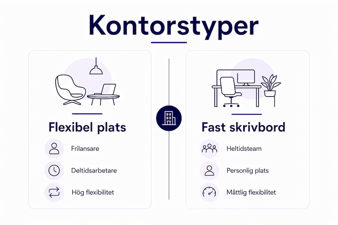 En jämförande infografik: flexibla arbetsplatser eller fasta skrivbord – vad passar bäst?