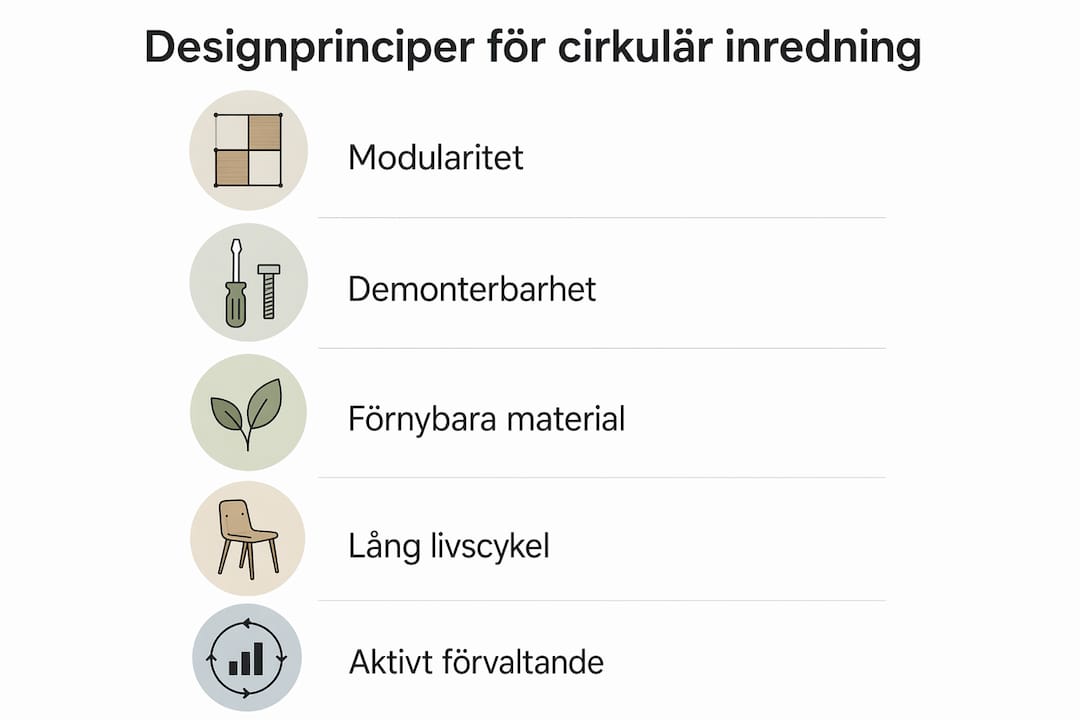 Illustration som visar nyckelprinciper för hållbar och cirkulär inredning