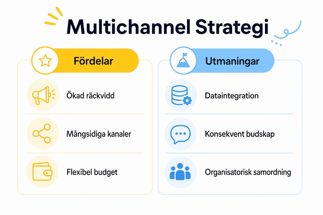 En överskådlig infograf som belyser både möjligheter och utmaningar med att använda flera kanaler i marknadsföringen.