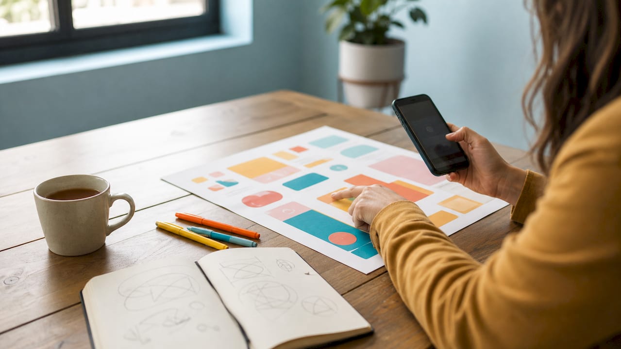 Händer som arbetar med att planera samarbeten med influencers – fokus på detaljer och strategiskt upplägg.