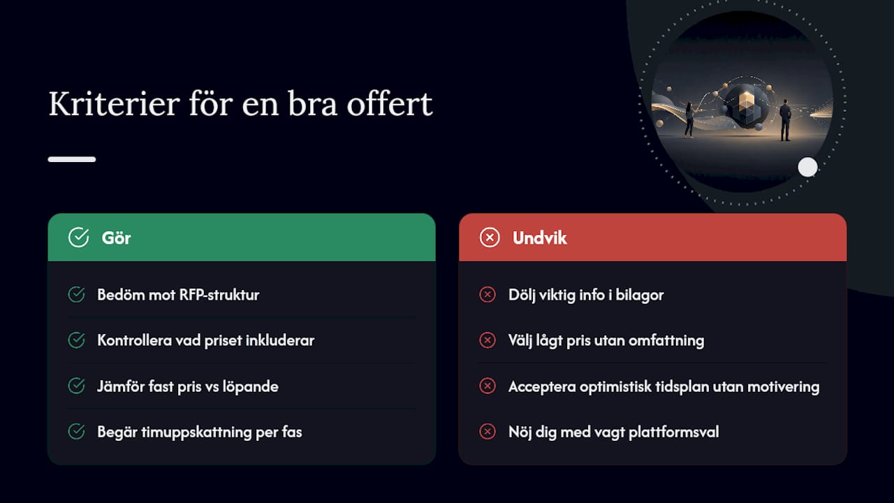 Vilka kriterier avgör om en offert är bra? — overview diagram