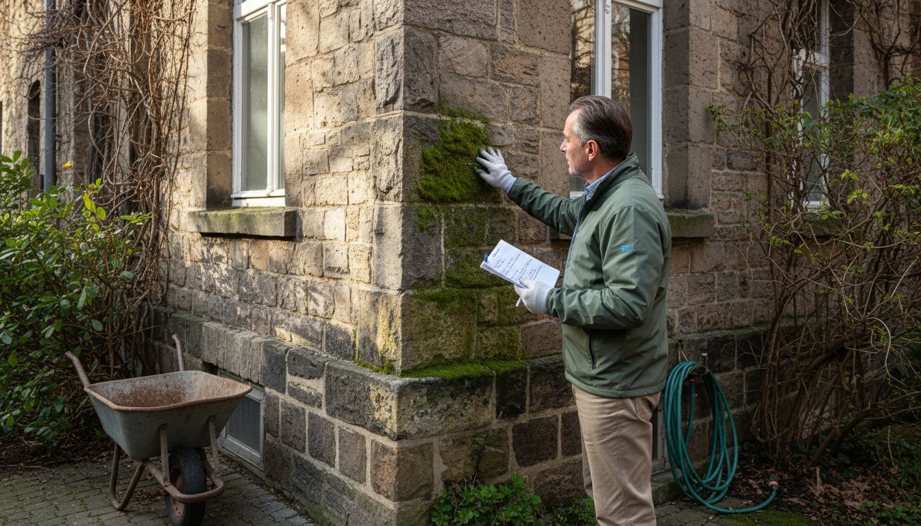 Fassadenreinigung – Mehrwert für Unternehmen und Praxen 1 Ein Geschäftsführer begutachtet die Außenansicht einer Arztpraxis.