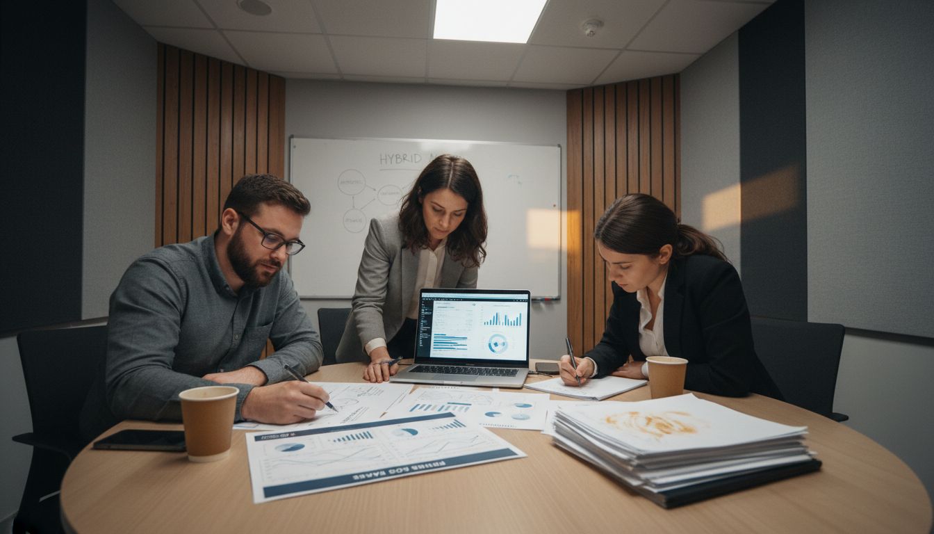 Equipe de afiliados de cassino revisando modelos de pagamento