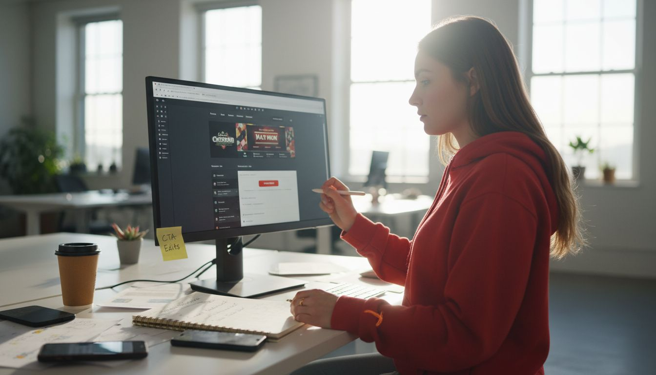 Woman edits casino landing page design