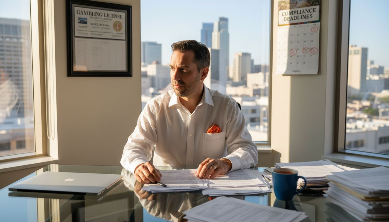 Compliance officer reviews casino legal documents