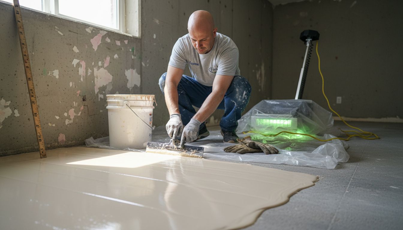 Applying epoxy to residential basement floor