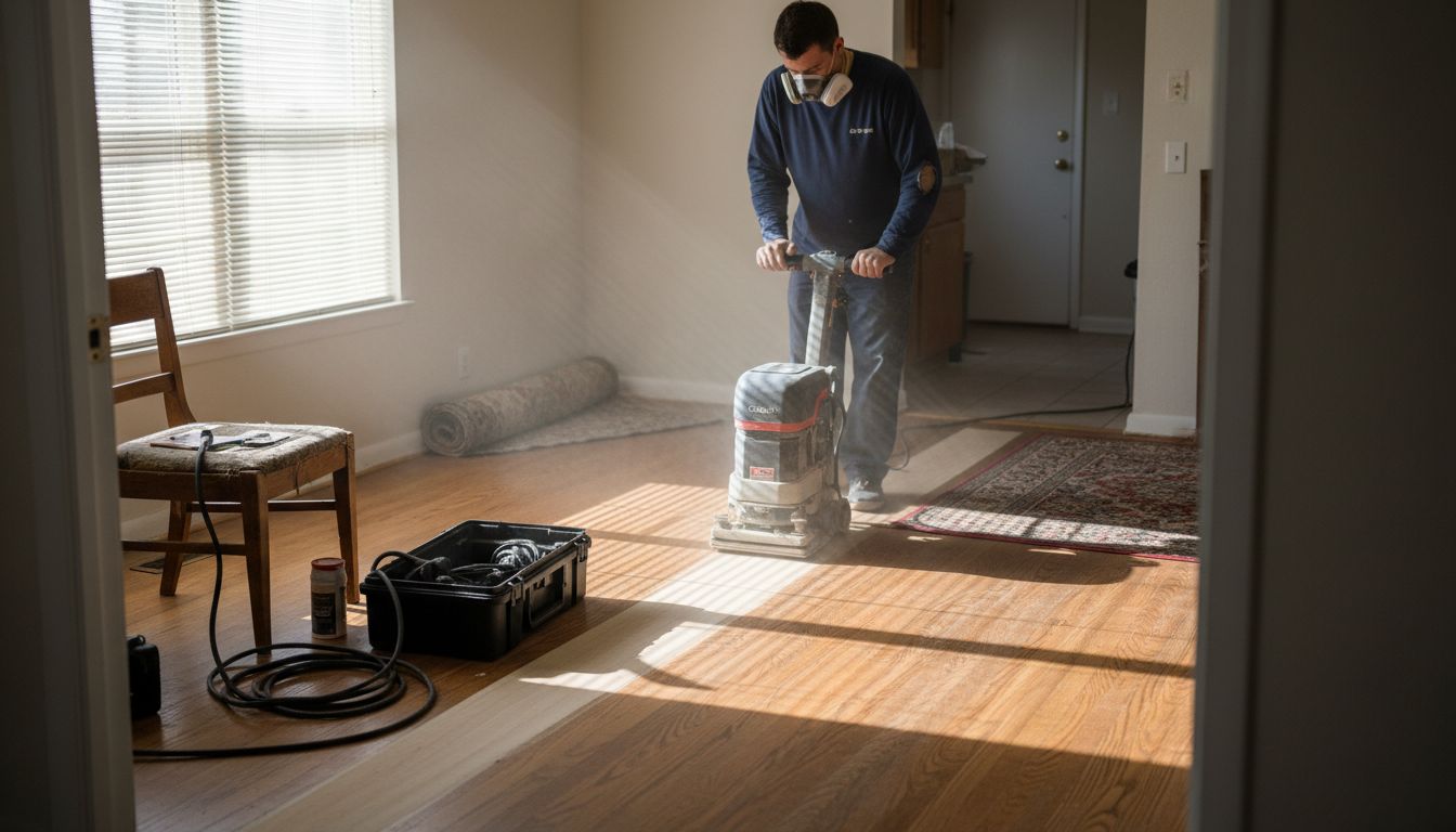 Technician using modern sanding equipment