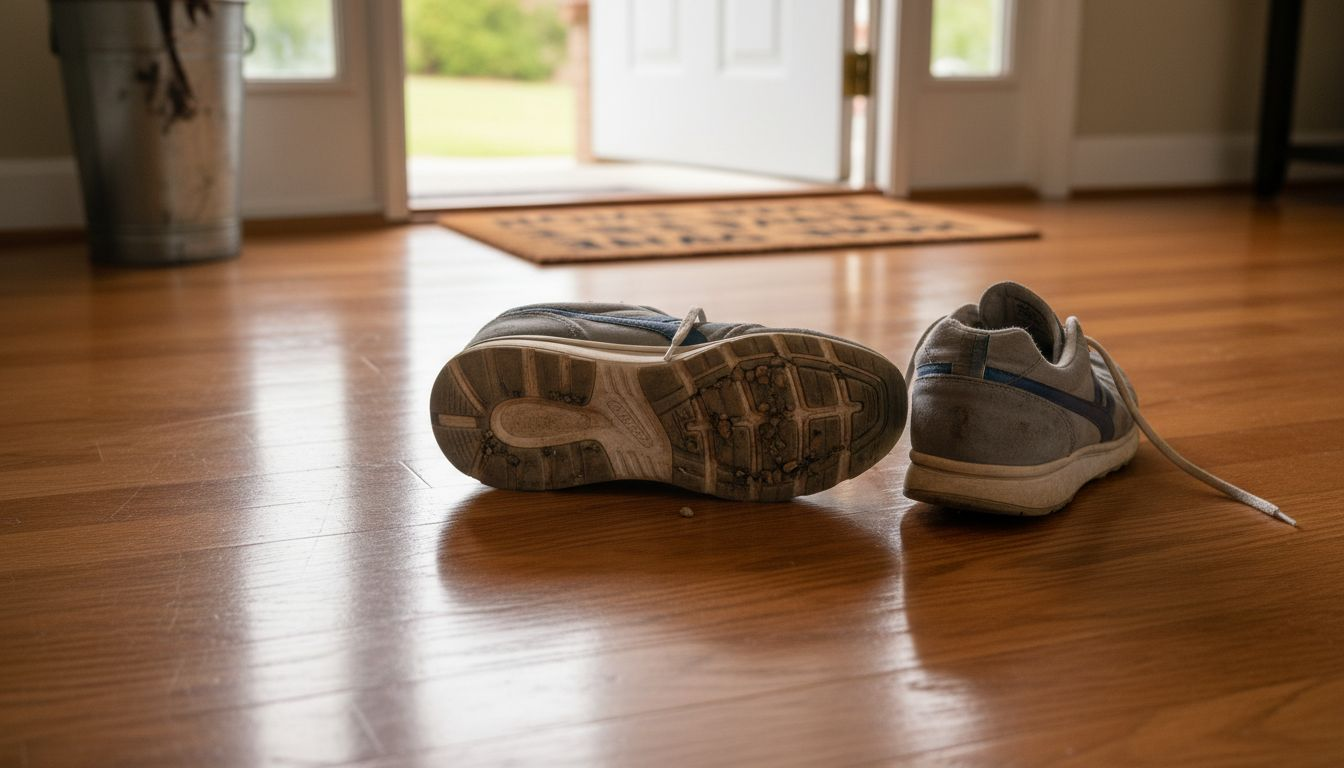 Shoes leaving scuffs on hardwood hallway