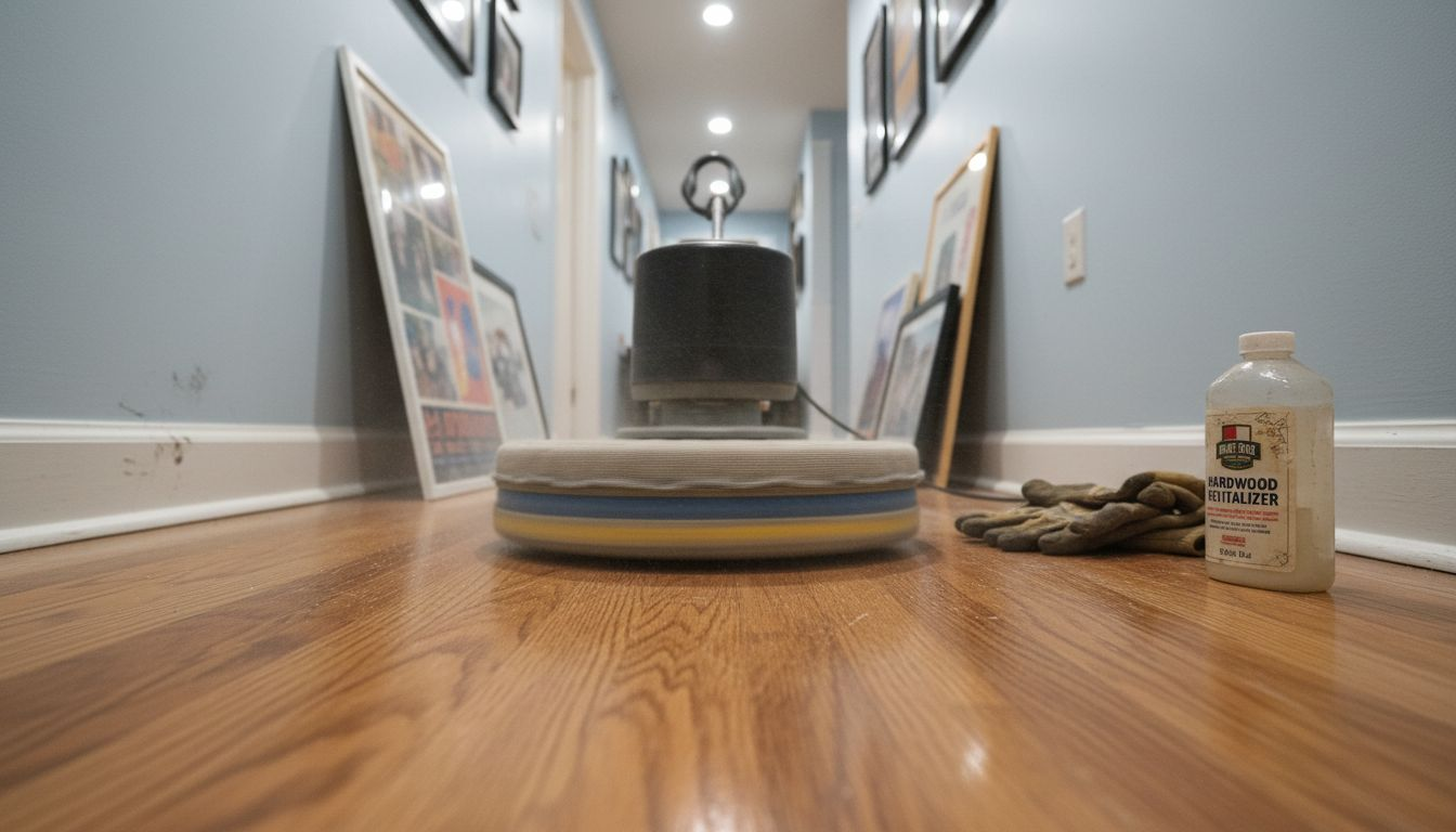 Close-up orbital buffer on hardwood floor