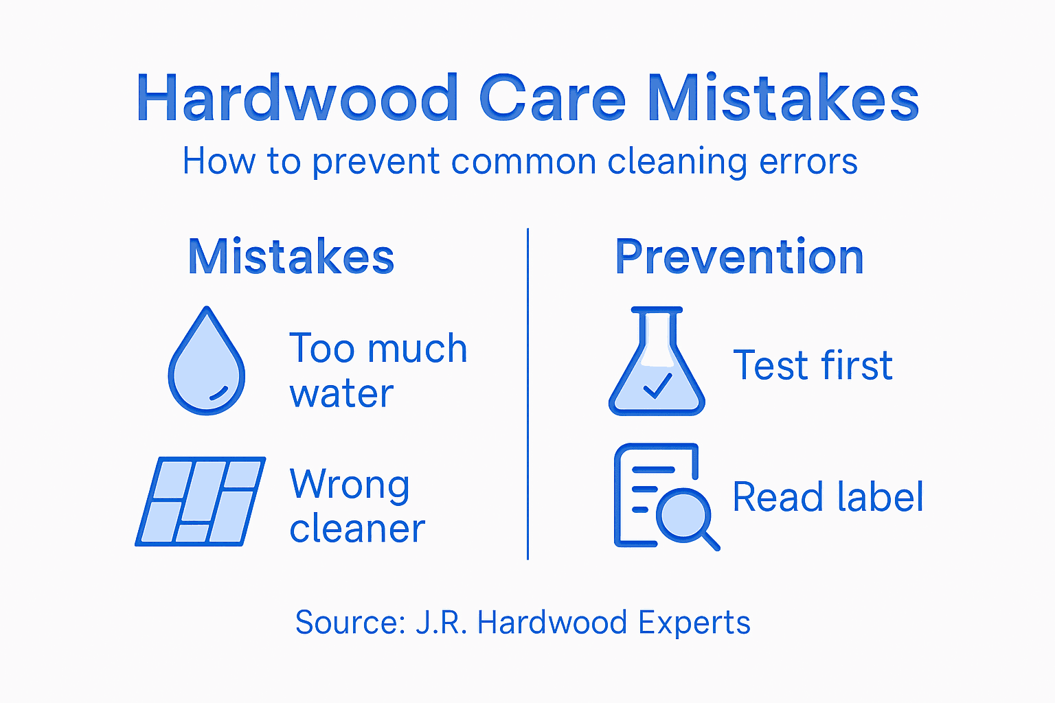 Infographic showing hardwood cleaning mistakes and solutions