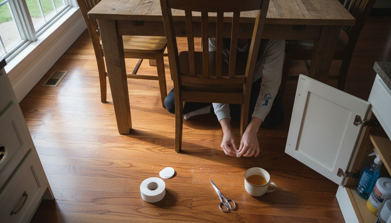 Attaching felt pads under kitchen chair legs