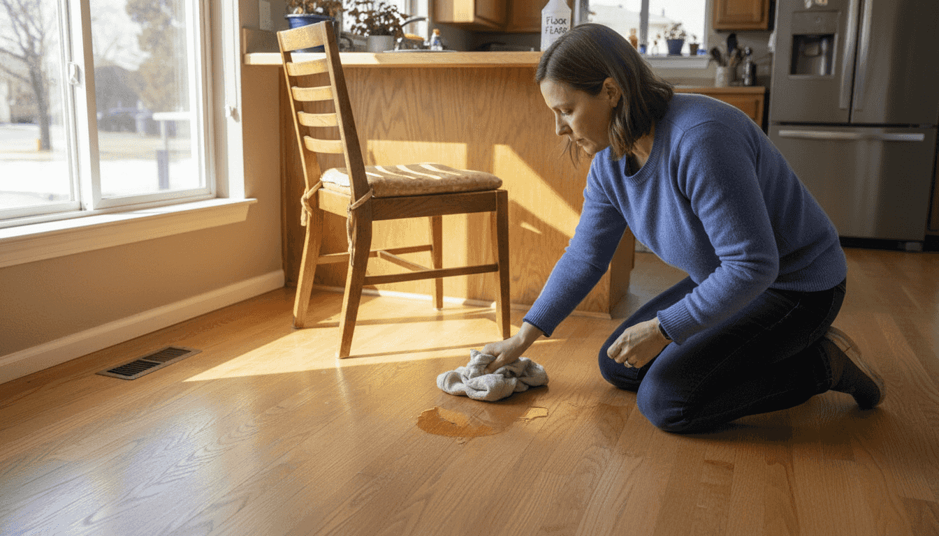 Homeowner blotting fresh juice spill on floor