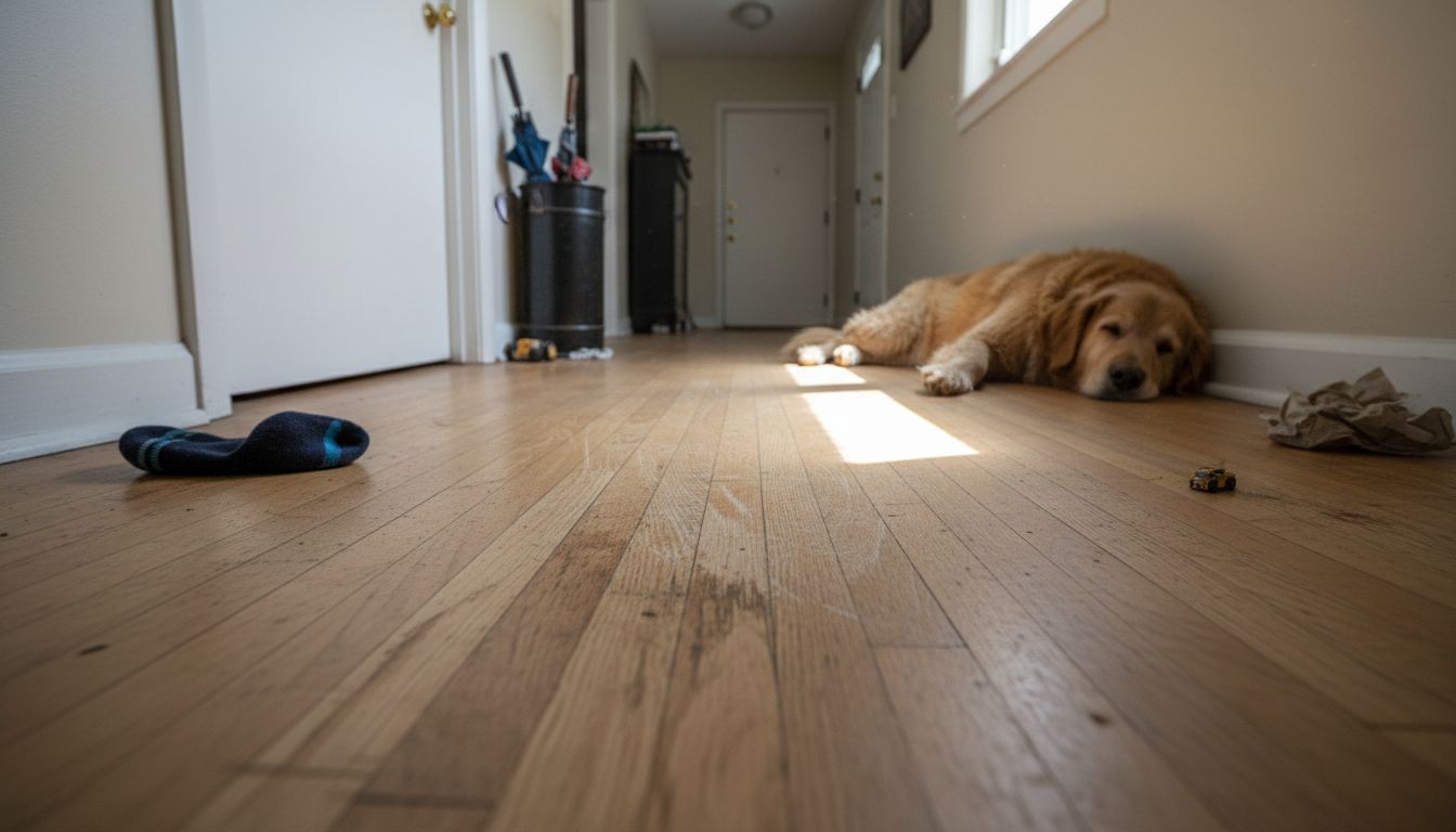 Darkened traffic paths on hardwood floor
