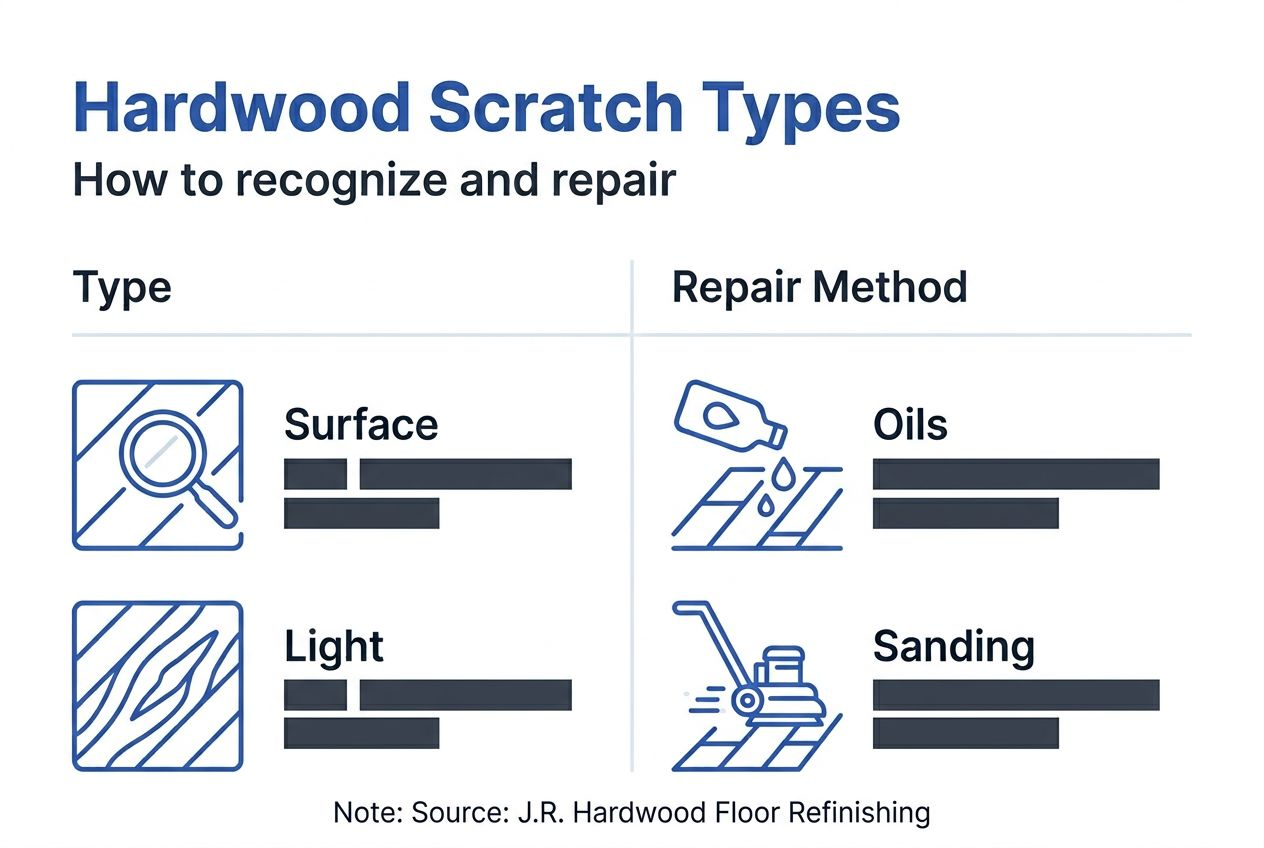Infographic shows hardwood scratch types and repair