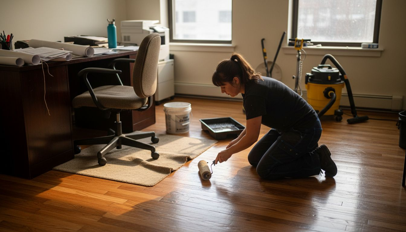 Hardwood floor refinishing in Denver office