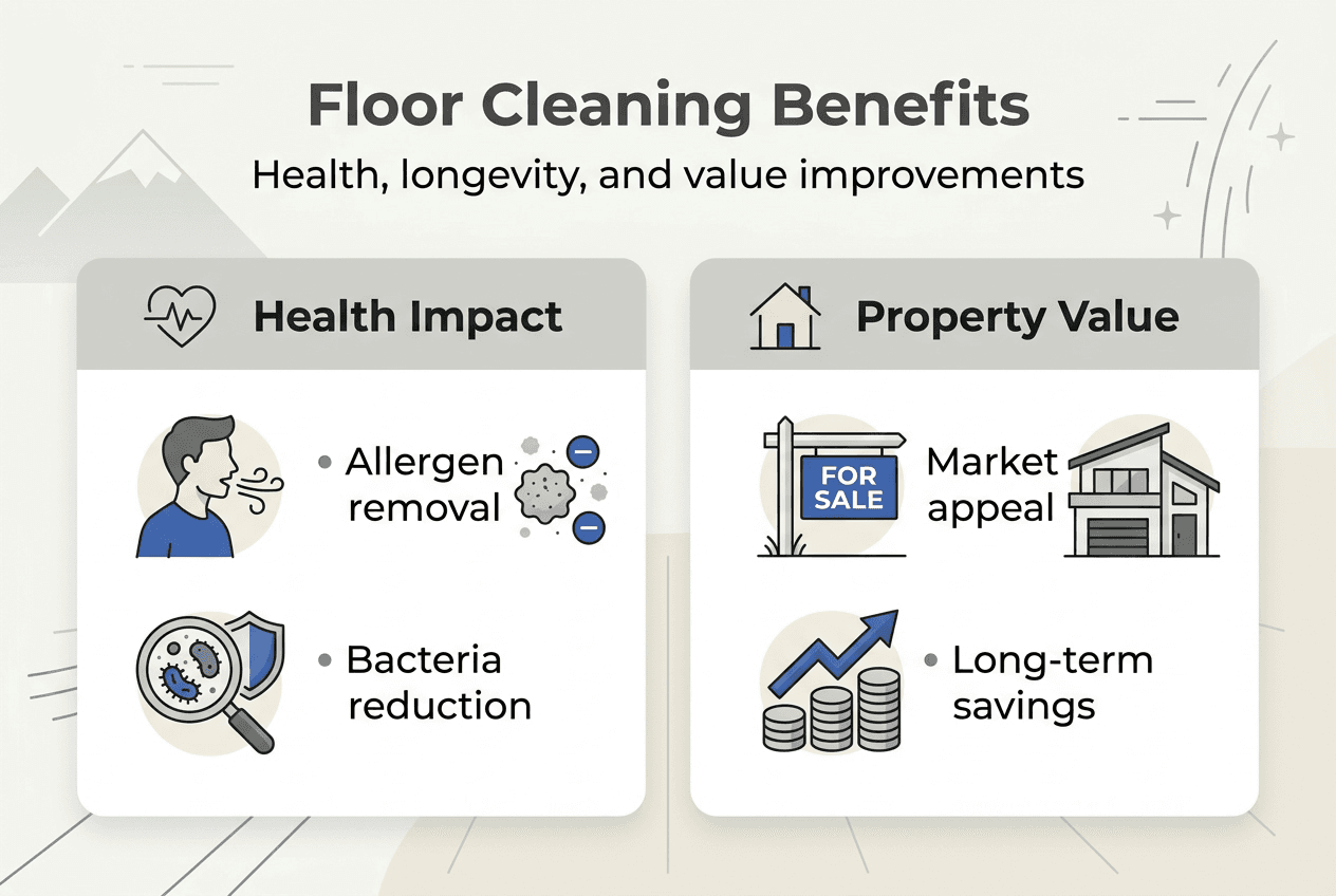 Infographic showing health and value benefits of floor cleaning