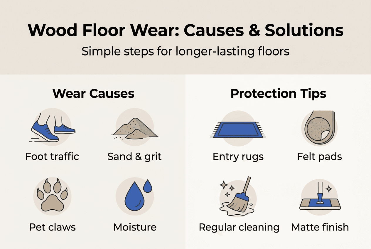 Infographic of wood floor wear and solutions